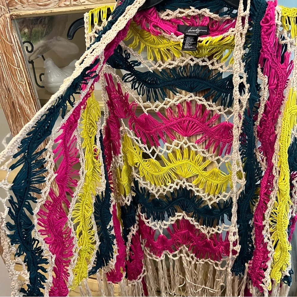 Multicolor Womens Crochet Fringe Boho Open‎ Vest Size Small - Picture 4 of 5